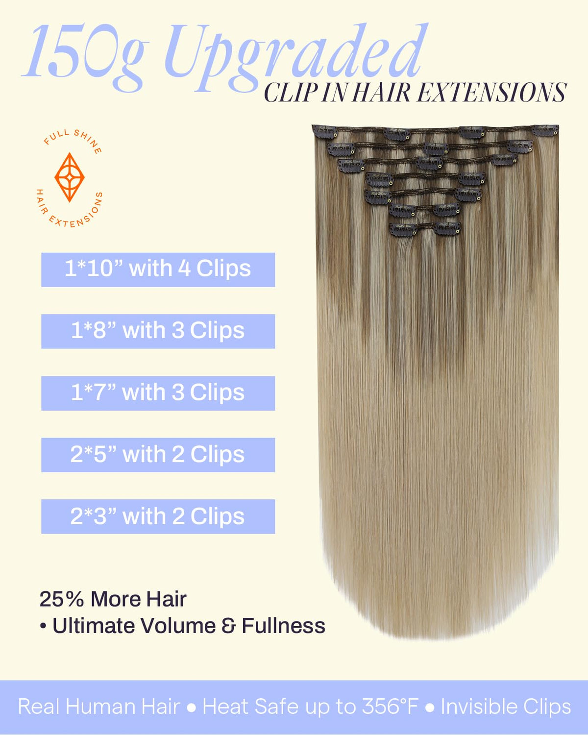 Back view of Full Shine Clip in Hair Extensions showing the weft design