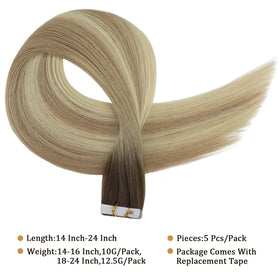 Back view of Full Shine Tape In Hair Extensions Ash Blonde