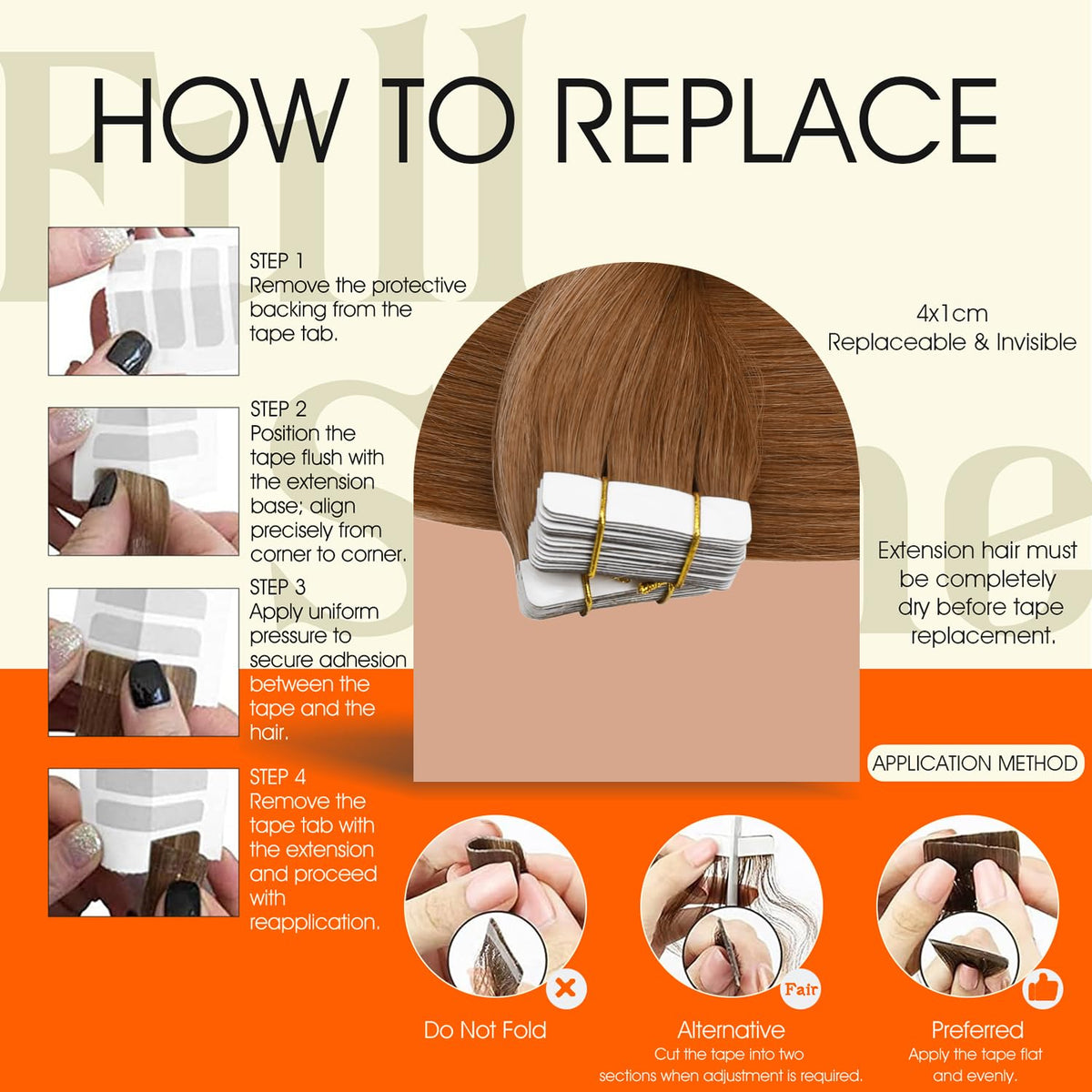 Back view of Full Shine Tape In Hair Extensions Ginger Copper