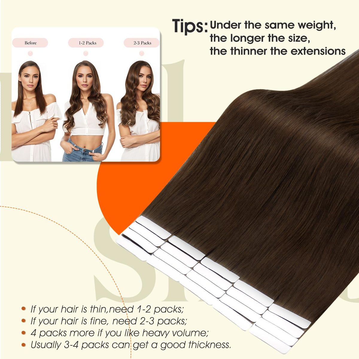 Back view of Full Shine Tape in Hair Extensions Medium Brown