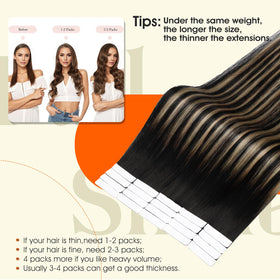 Back view of Full Shine Tape In Hair Extensions Off Black Caramel