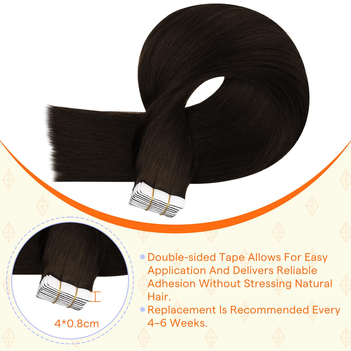 Back view of Full Shine Tape Weft Hair Extensions