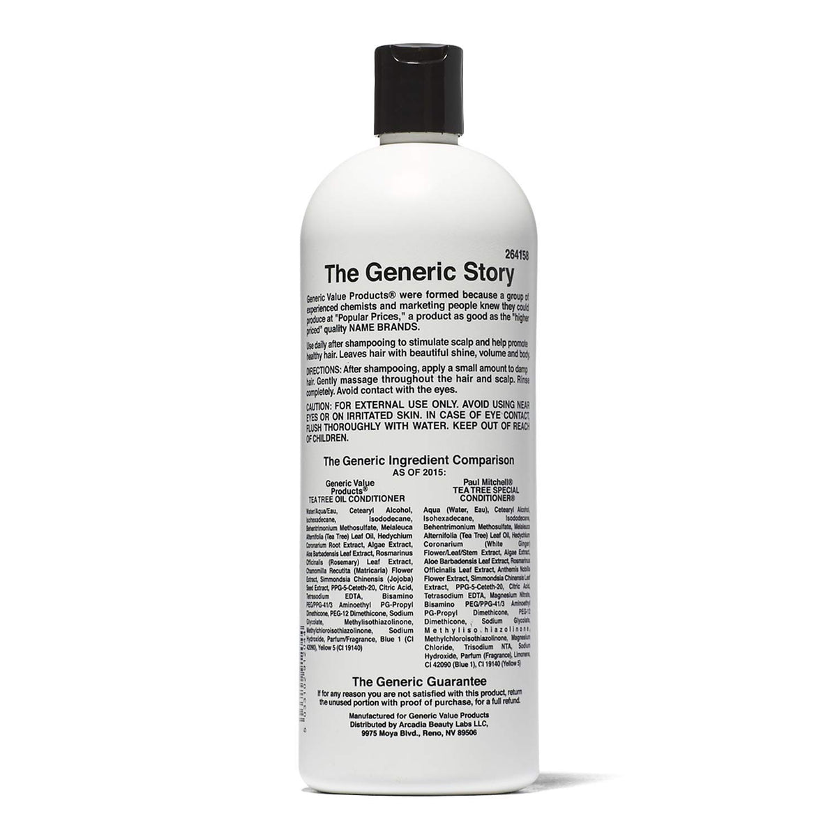 Back view of Generic Value Products Tea Tree Oil Conditioner packaging