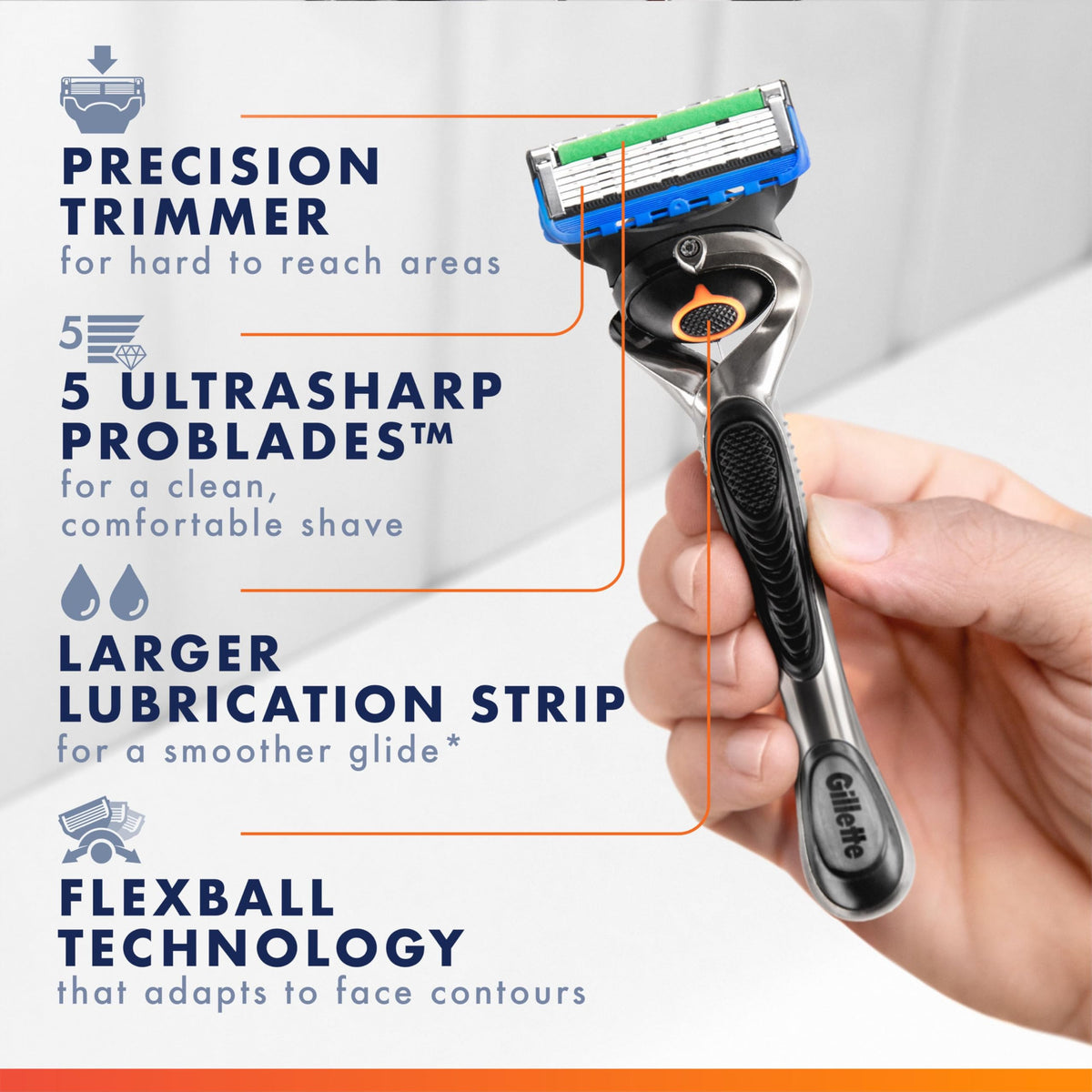 Back view of Gillette ProGlide Razor Refills packaging