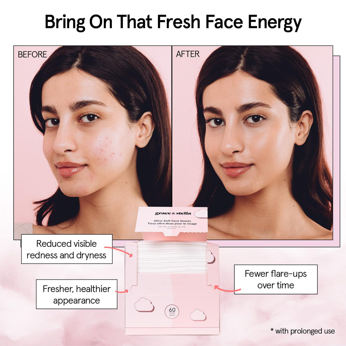 Back view of grace & stella disposable face towels packaging