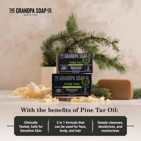 Back view of Grandpa's Pine Tar Bar Soap packaging