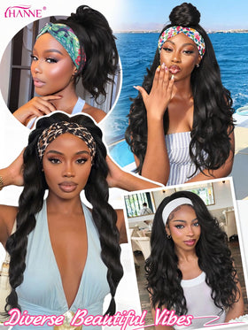 Back view of HANNE Wavy Flip Curls Curly Headband Wig