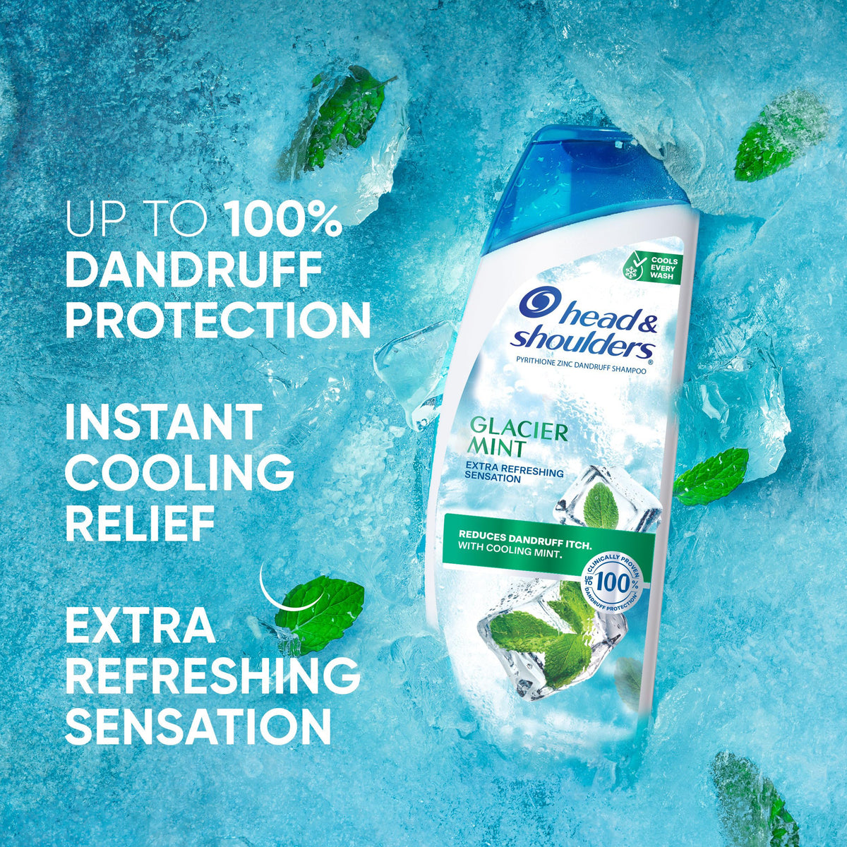Back view of Head & Shoulders Anti-Dandruff Glacier Mint Shampoo bottle