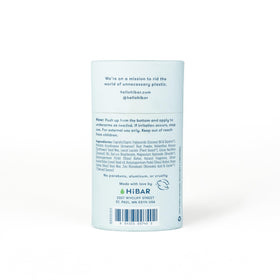 Back view of HIBAR deodorant with ingredient list visible