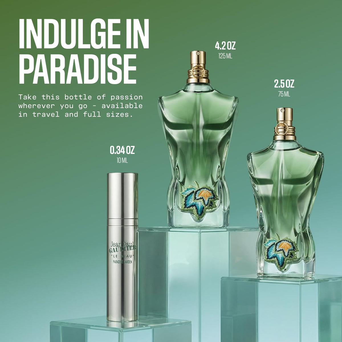 Back view of Jean Paul Gaultier Le Beau Paradise Garden bottle