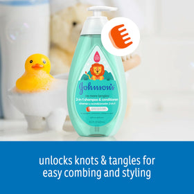 Back view of Johnson's Baby No More Tangles 2-in-1 Shampoo & Conditioner bottle