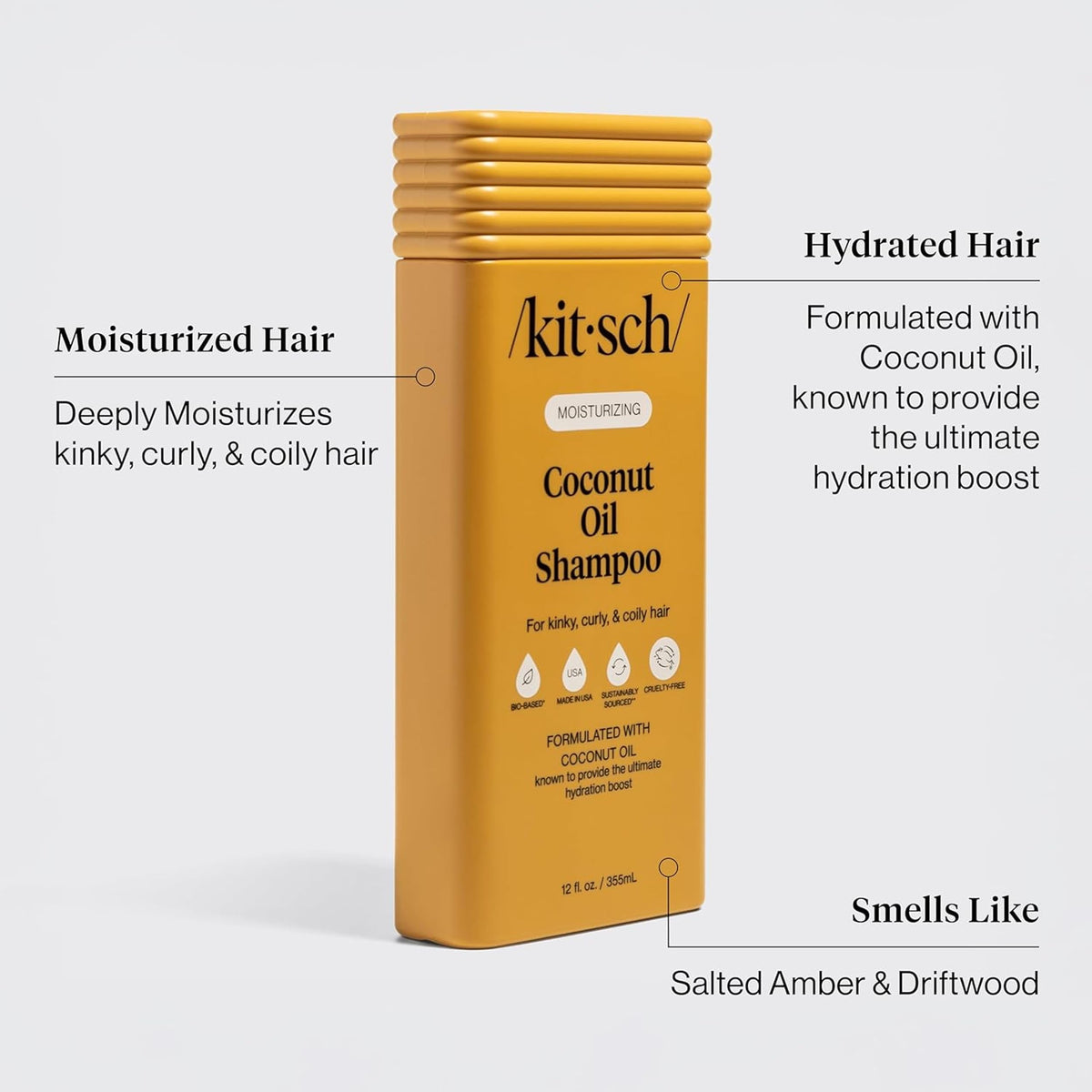 Back view of Kitsch Coconut Oil Shampoo and Conditioner bottles