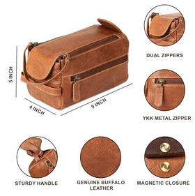 Back view of KomalC Buffalo Leather Toiletry Bag