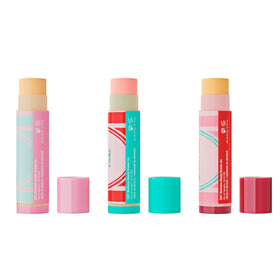 Back view of Lip Smacker Holiday Lip Balm Trio Tin showing flavour details