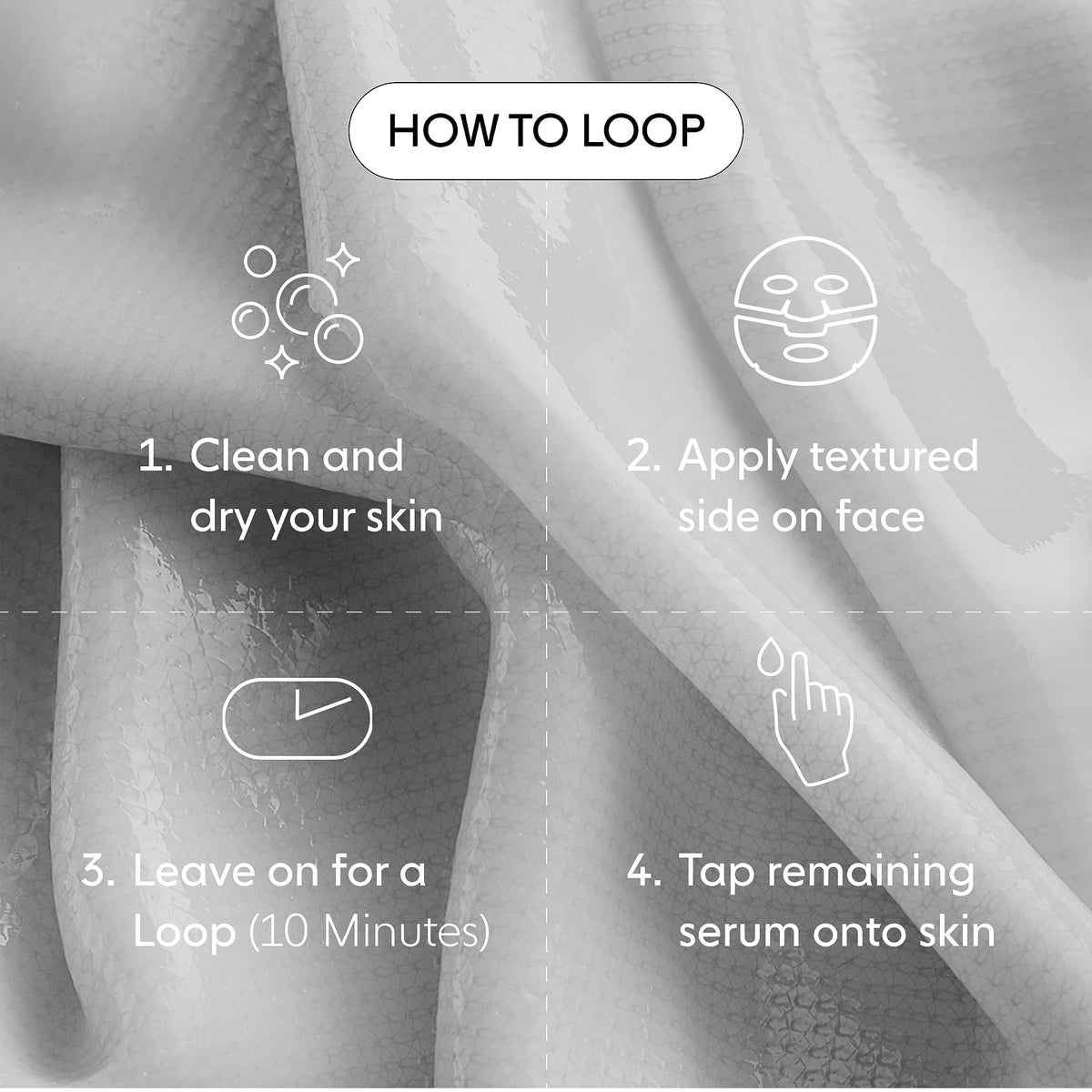 Back view of LOOPS Dream Sleep Hydrogel Face Masks packaging showing ingredients