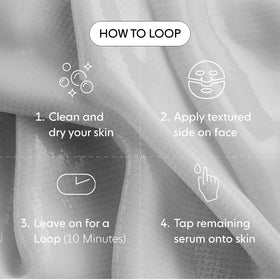 Back view of LOOPS Dream Sleep Hydrogel Face Masks packaging showing ingredients