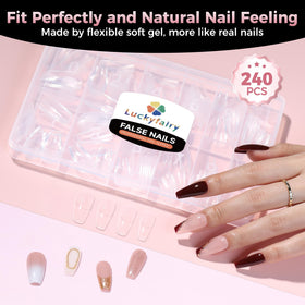 Back view of Luckyfairy Medium Gel Coffin Nail Tips package