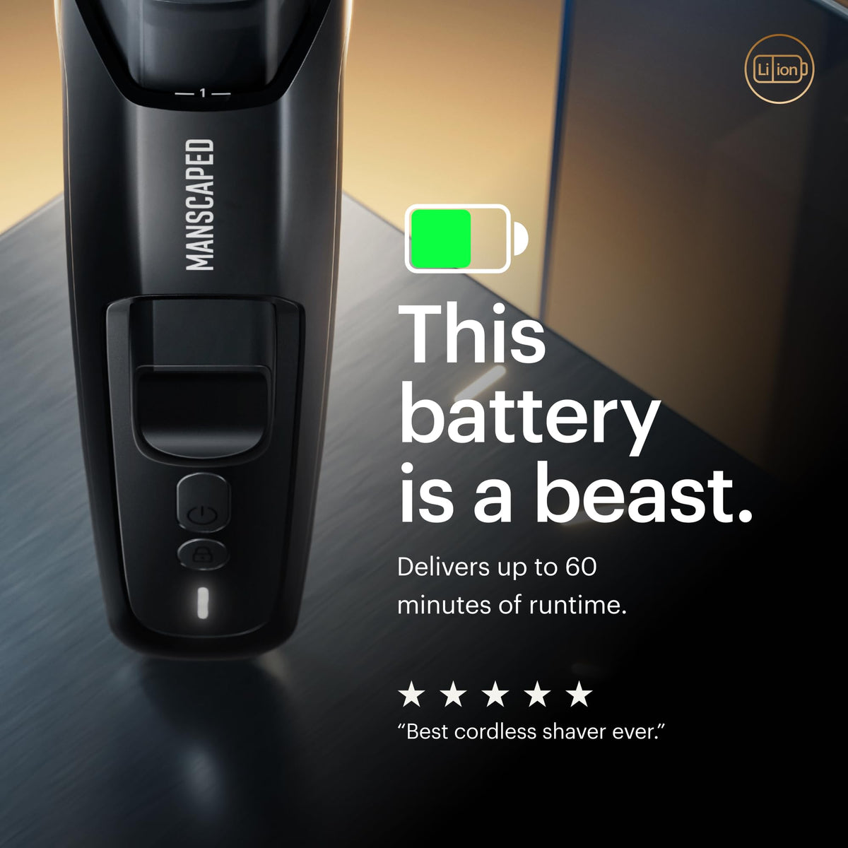 Back view of MANSCAPED The Beard Hedger PLUS with battery indicator