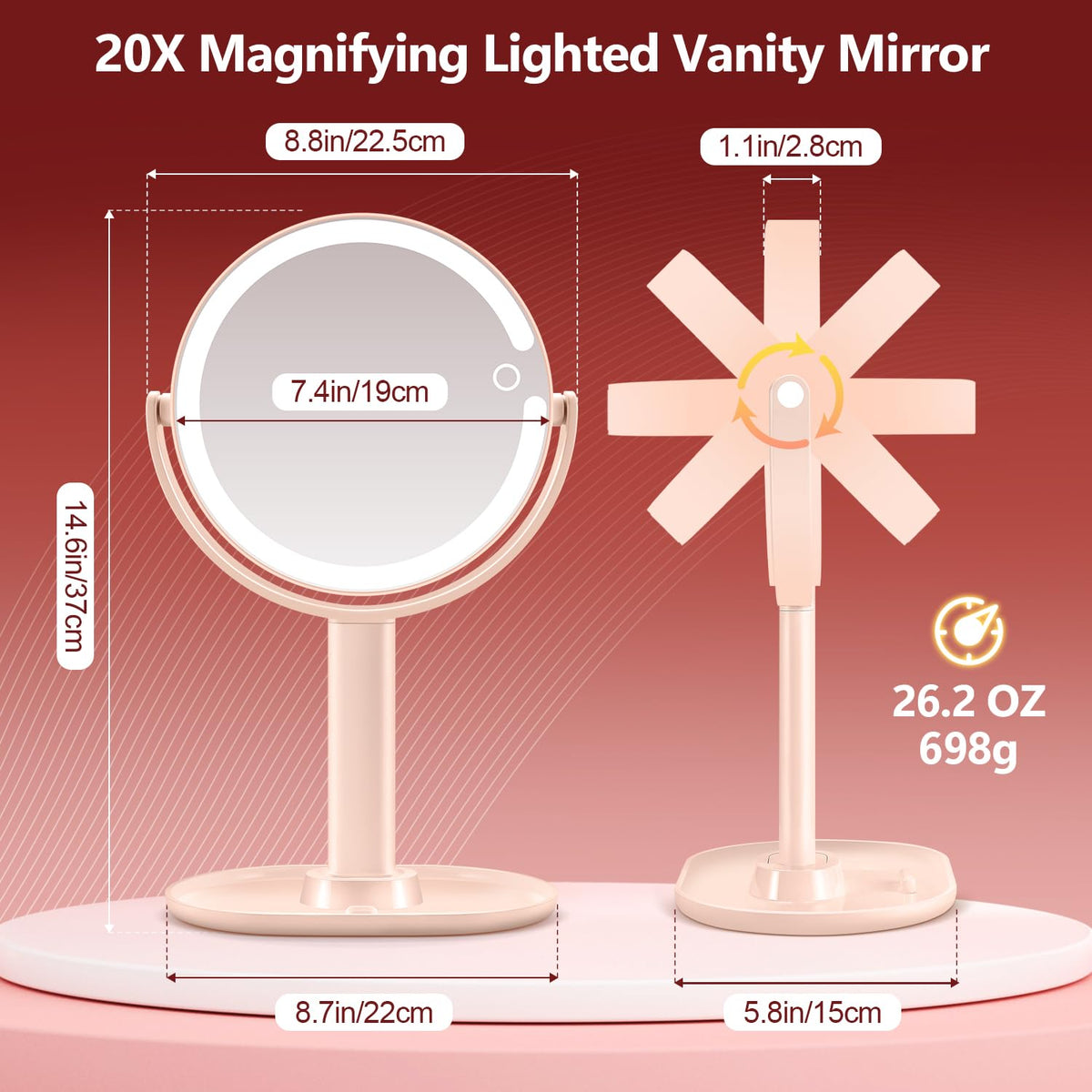 Back view of MIYADIVA Makeup Mirror with lights