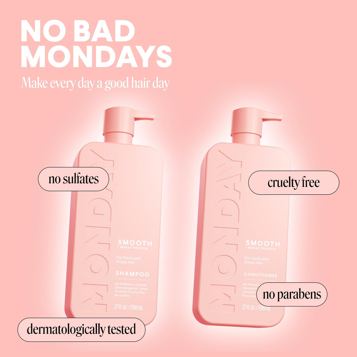 Back view of MONDAY HAIRCARE Smooth Conditioner bottle showing ingredients