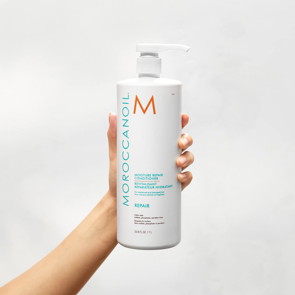 Back view of Moroccanoil Moisture Repair Conditioner bottle