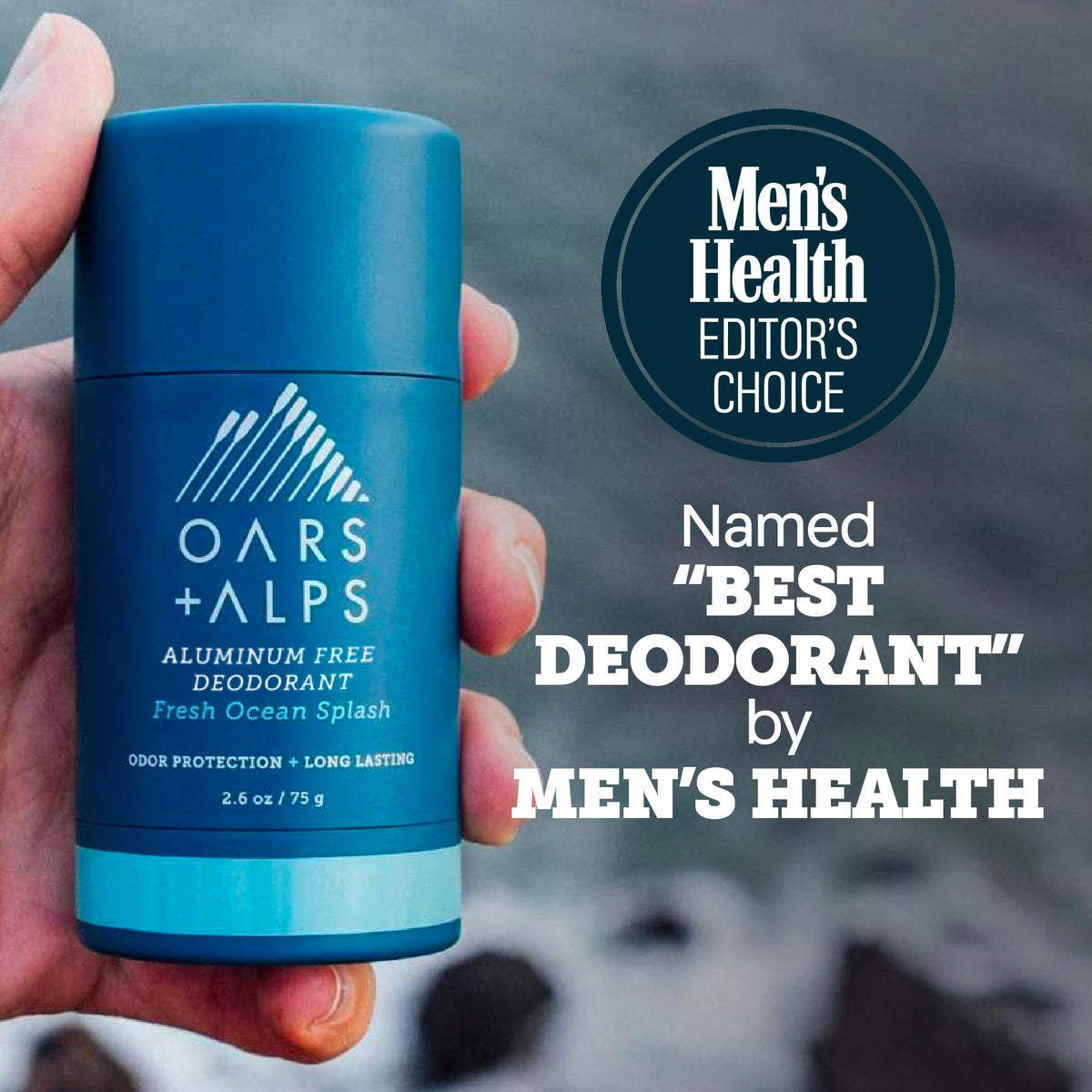 Back view of Oars + Alps Men's Deodorant showing ingredient list