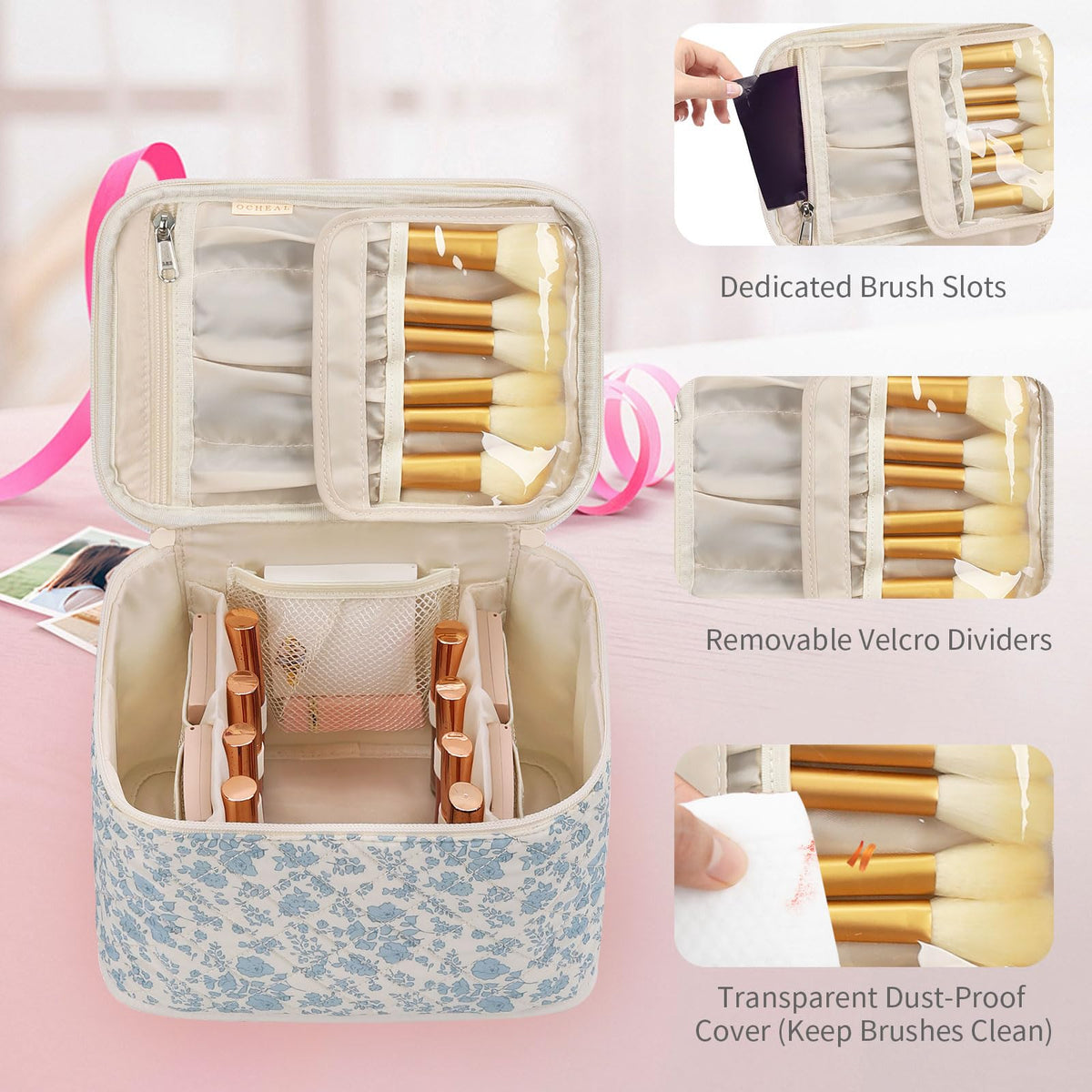 Back view of OCHEAL Travel Makeup Bag with handle