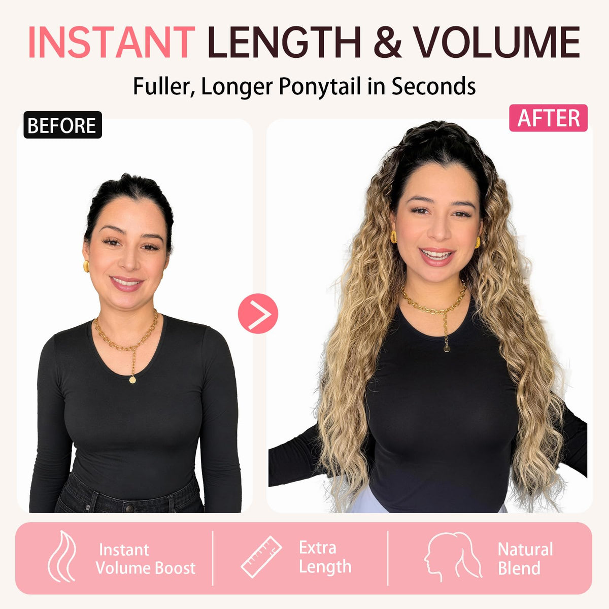 Back view of ORSUNCER 22-inch curly ponytail extension