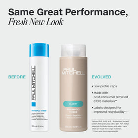 Back view of Paul Mitchell Shampoo Three clarifying shampoo bottle.