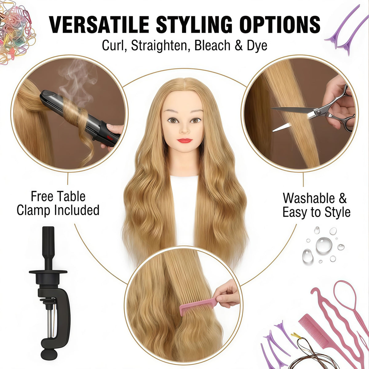 Back view of PlatolPro mannequin head displaying hair length