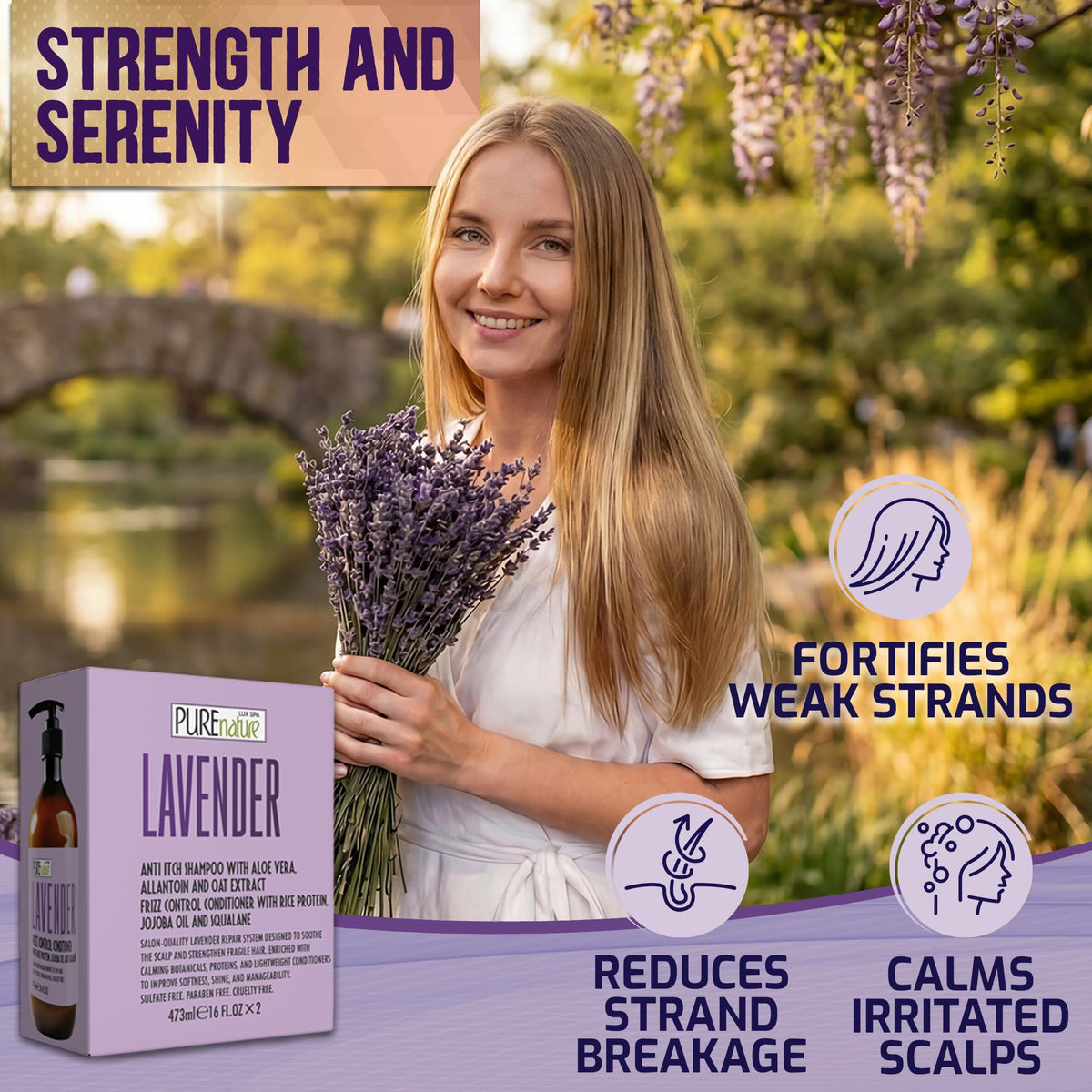 Back view of PURE NATURE LUX SPA Lavender Repair Shampoo bottle