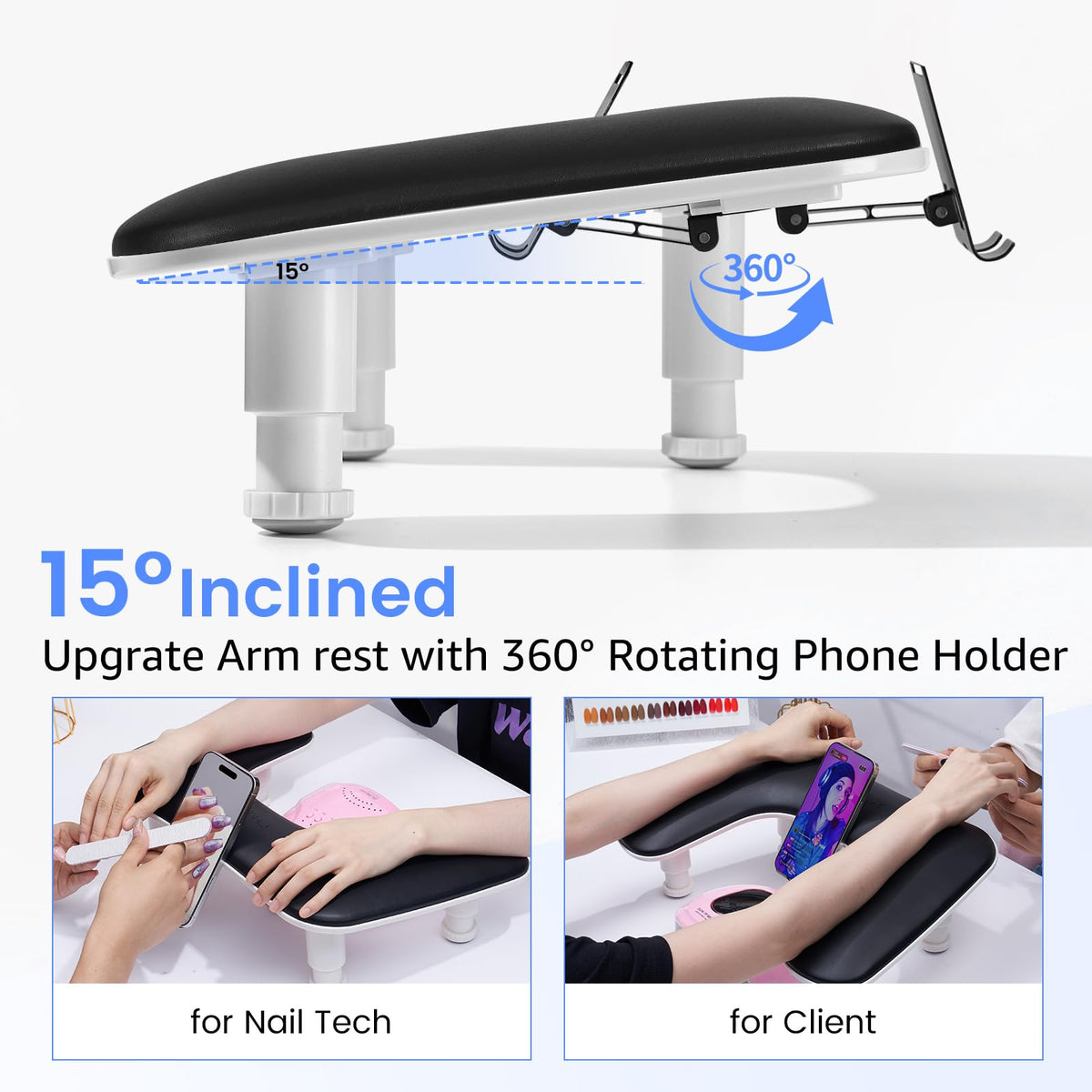 Back view of Quaferen U-Shaped Manicure Arm Rest showing smooth PU leather surface