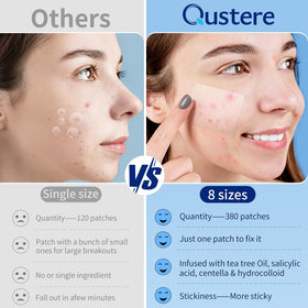 Back view of QUSTERE pimple patches showing ingredients