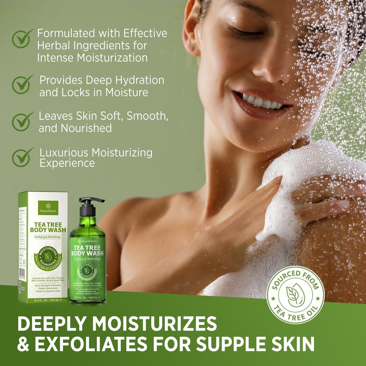 Back view of Roycederm Tea Tree Body Wash bottle