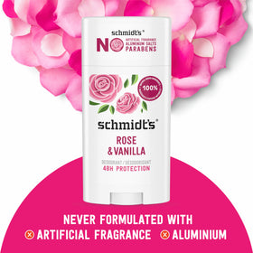 Back view of Schmidt's Rose & Vanilla Vegan Deodorant packaging
