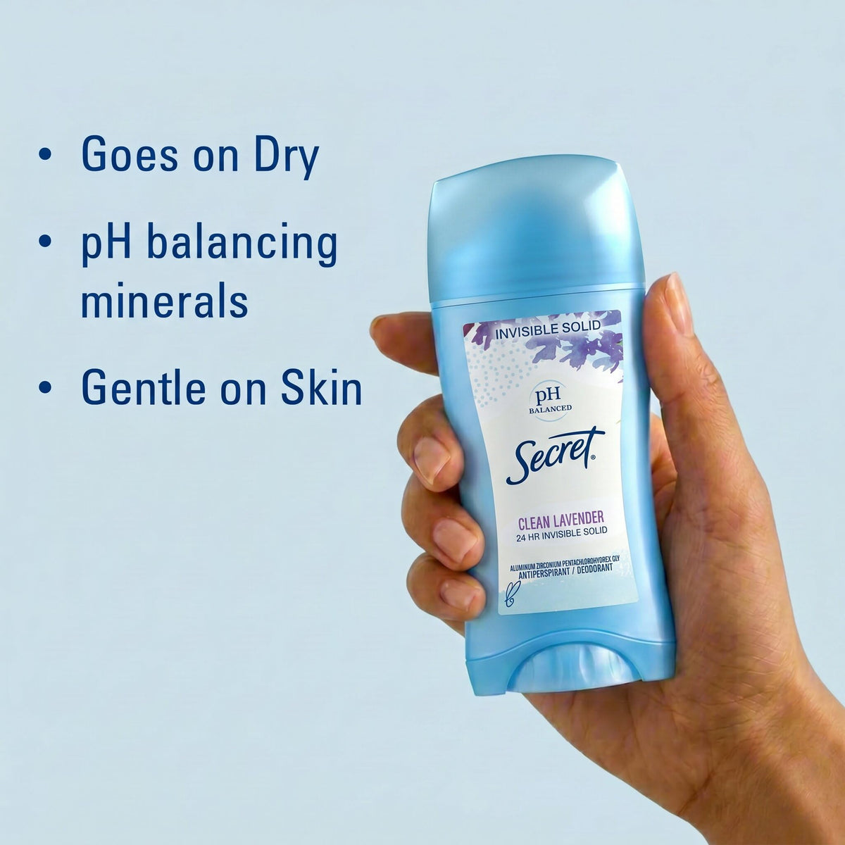 Back view of Secret Antiperspirant Deodorant packaging