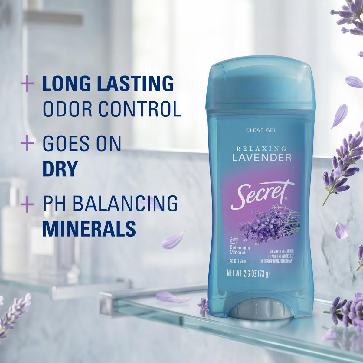 Back view of Secret Antiperspirant Deodorant packaging