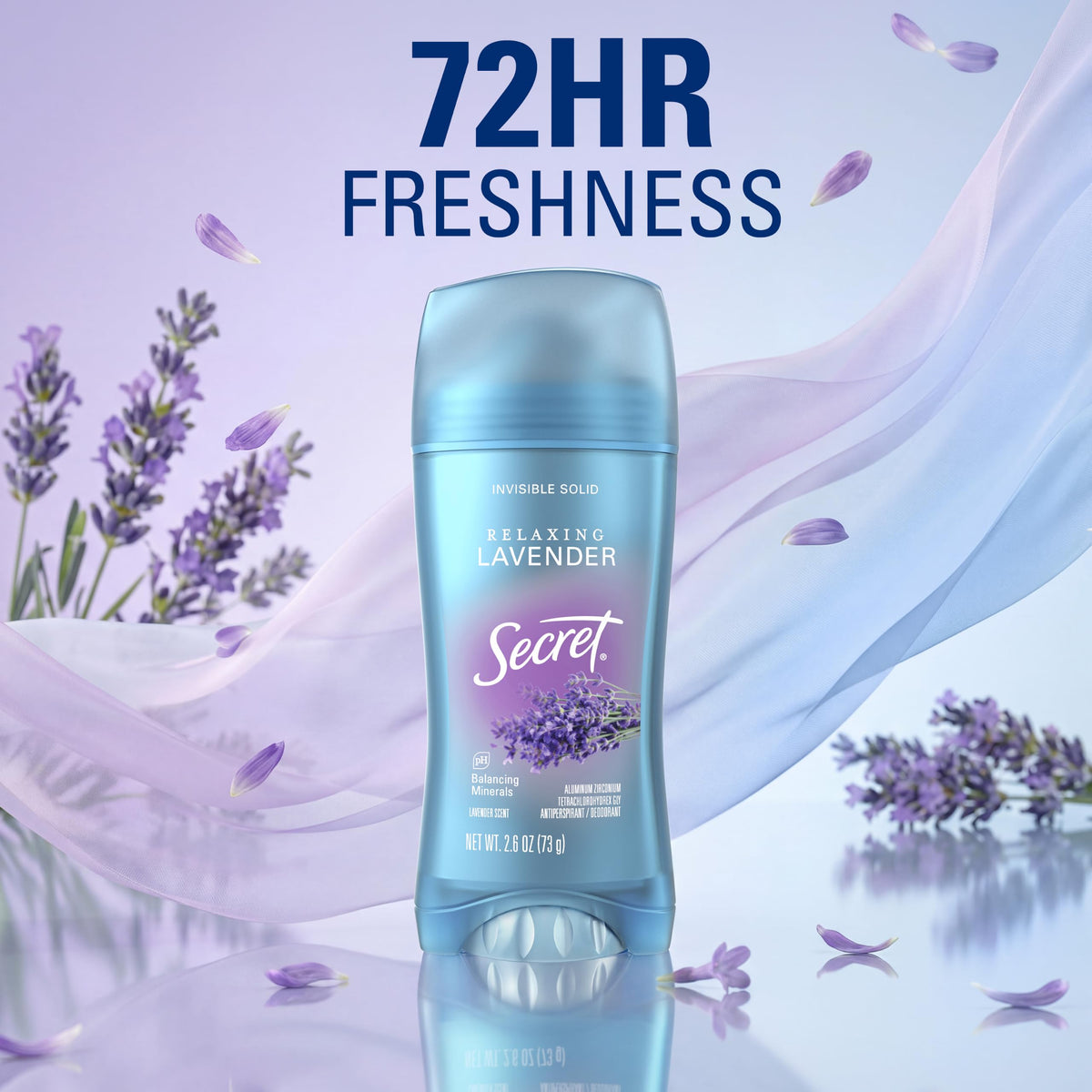 Back view of Secret Antiperspirant Deodorant packaging