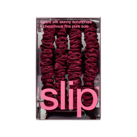 Back view of SLIP maroon silk skinny scrunchies