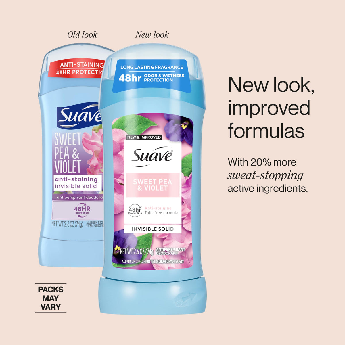Back view of Suave Antiperspirant Deodorant packaging