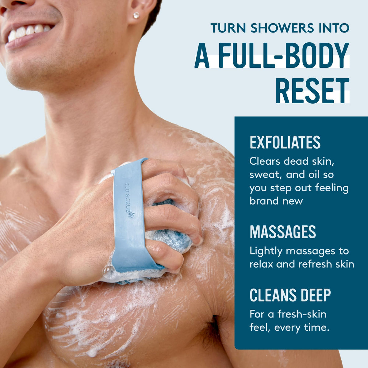 Back view of Sud Scrub silicone body scrubber