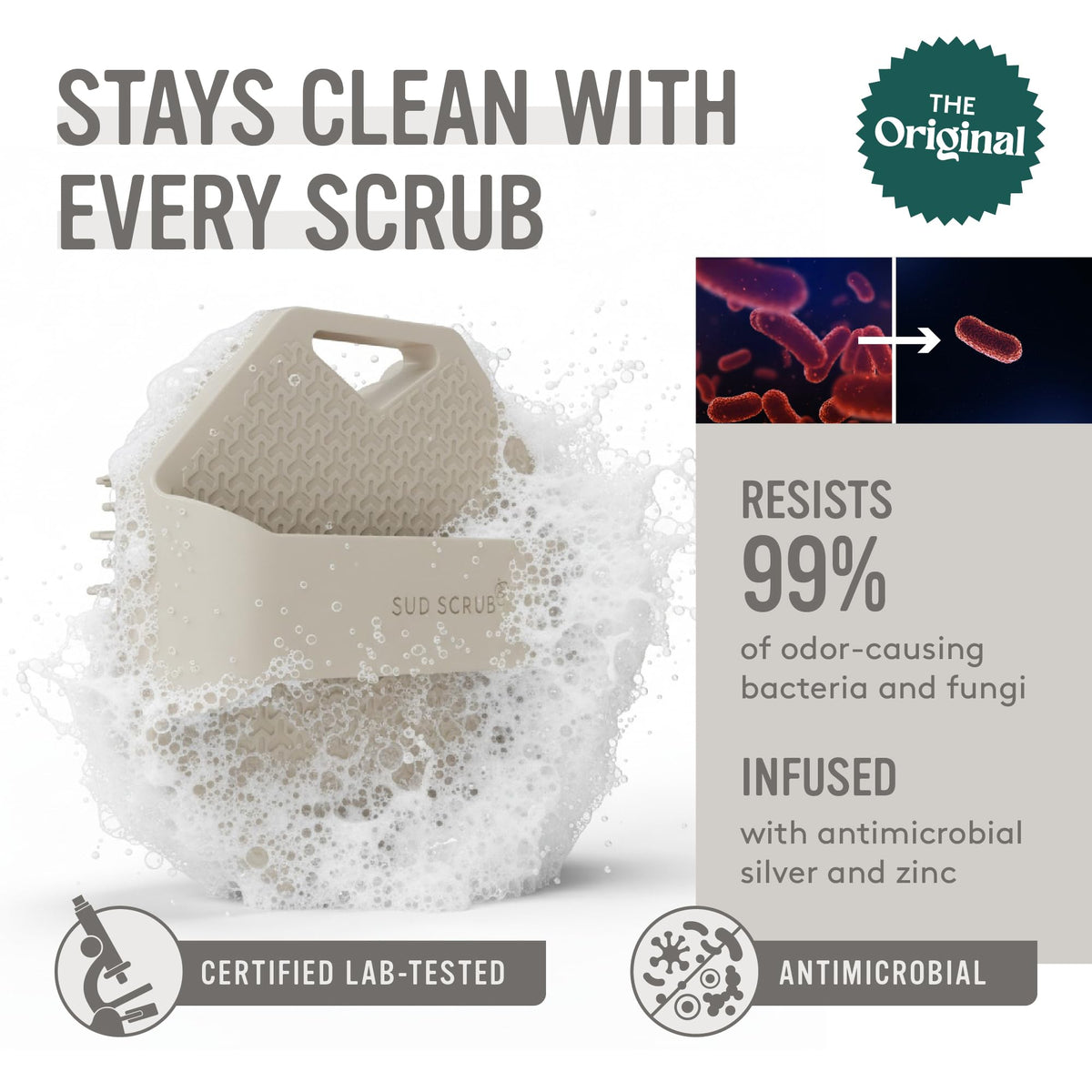Back view of Sud Scrub Silicone Body Scrubber showing textured surface