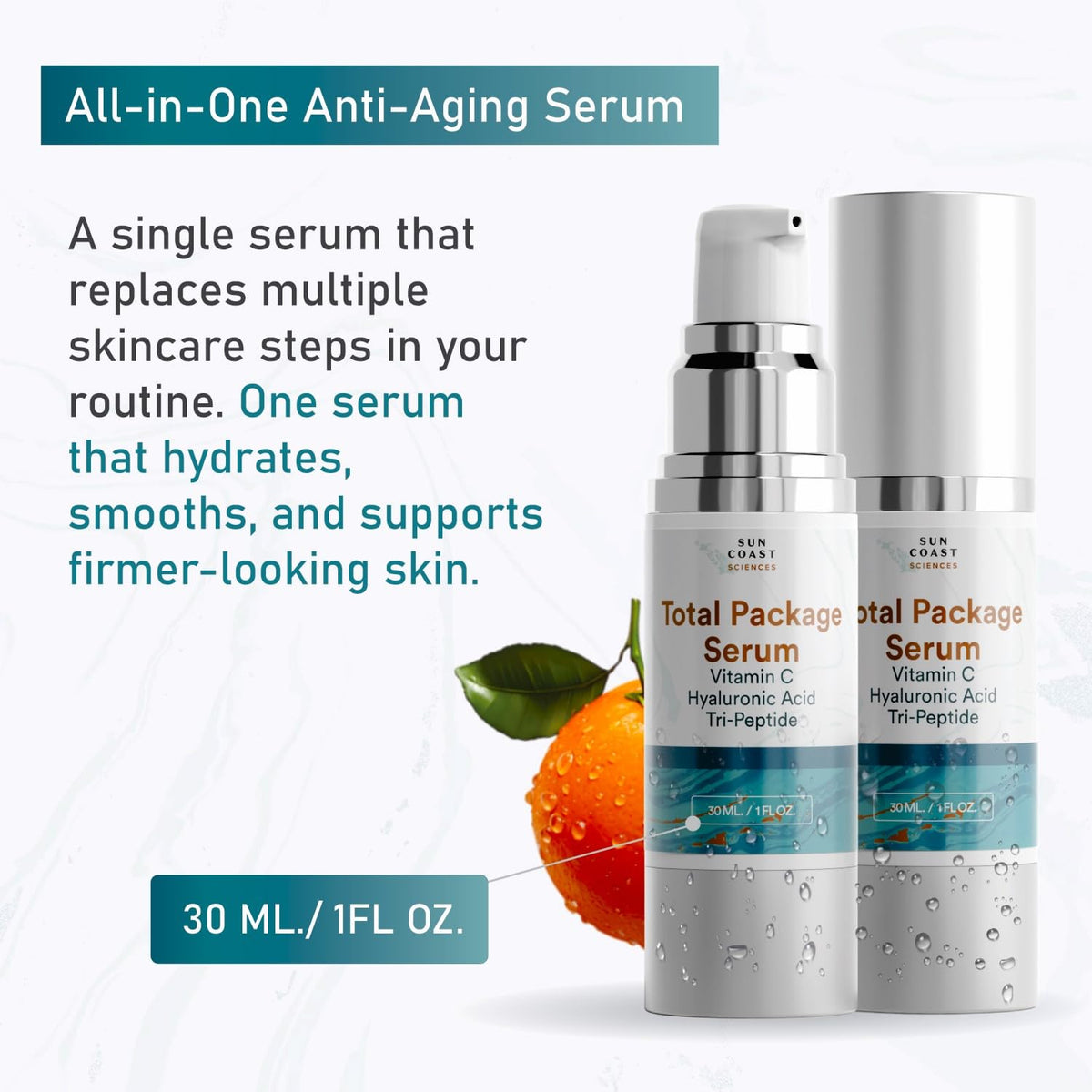 Back view of SUN COAST SCIENCES Total Package Serum packaging