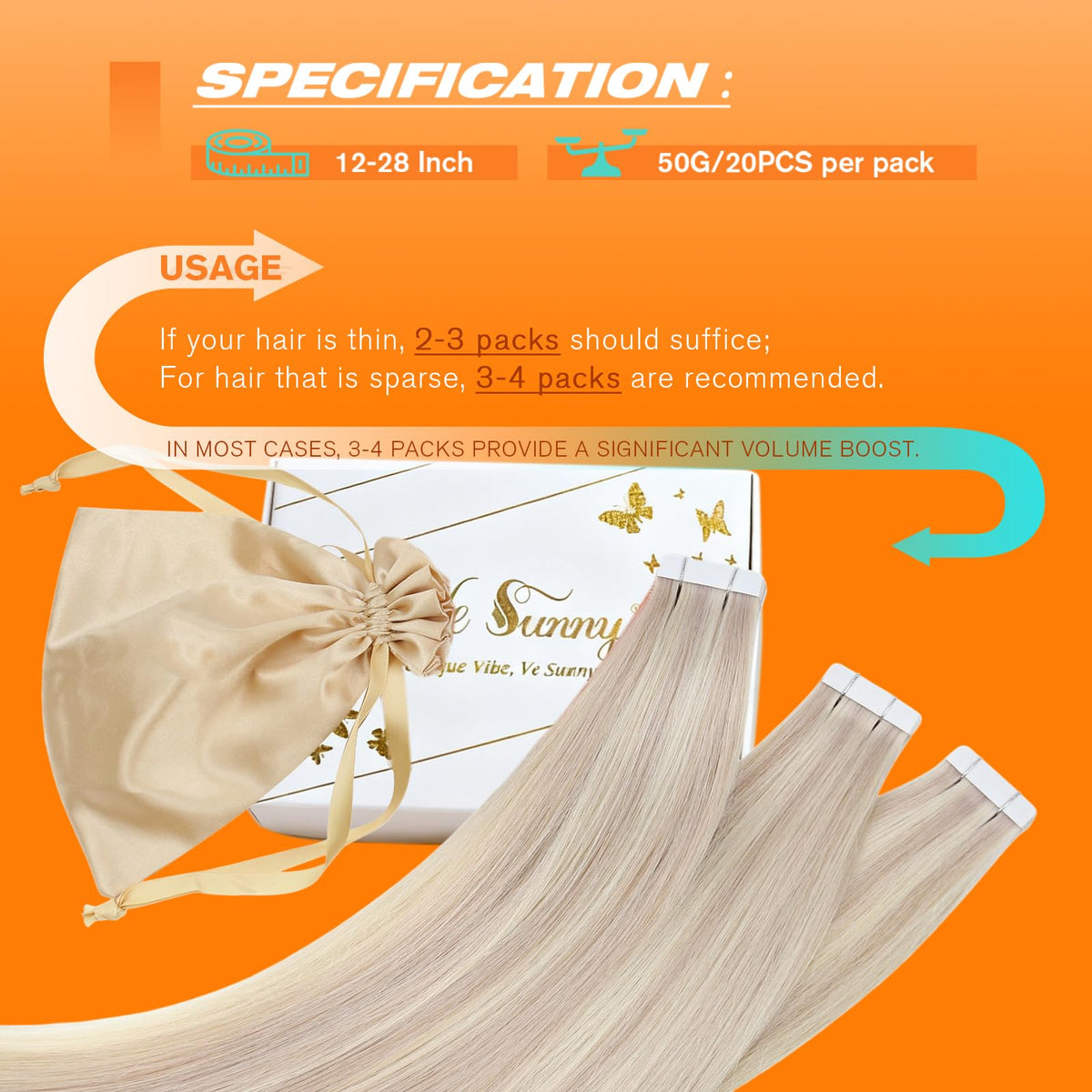Back view of Sunny Hair Blonde Tape in Hair Extensions