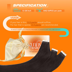 Back view of Sunny Hair Tape in Extensions 18 Inch Cool Brown