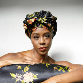 Back view of the Nochka Fashion Wild Rose Silk Hair Bonnet