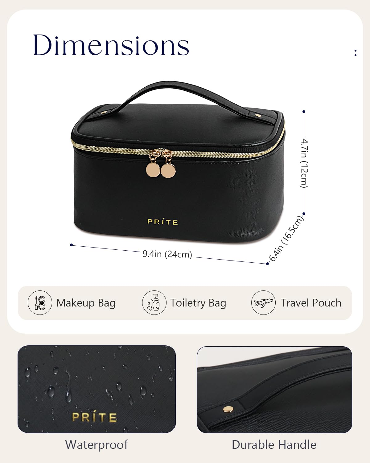 Back view of the Prite Makeup Bag in black