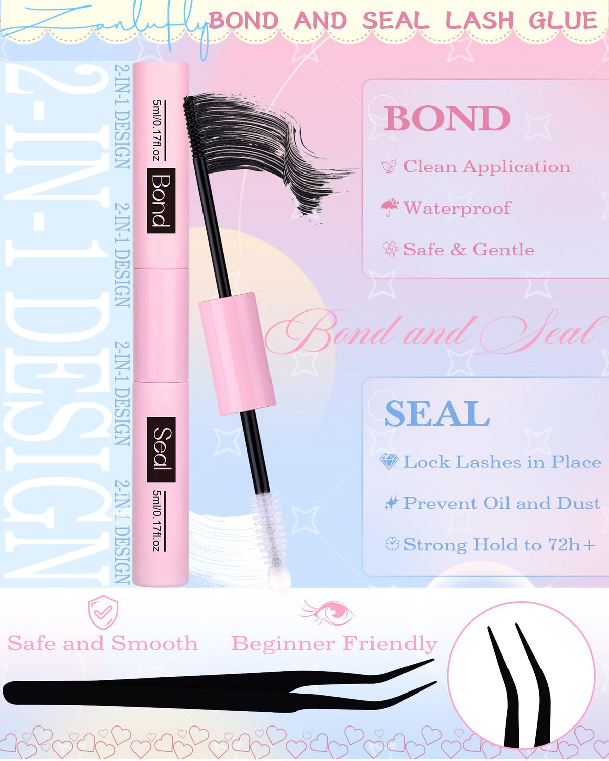 Back view of the zanlufly Natural Lash Clusters Kit packaging