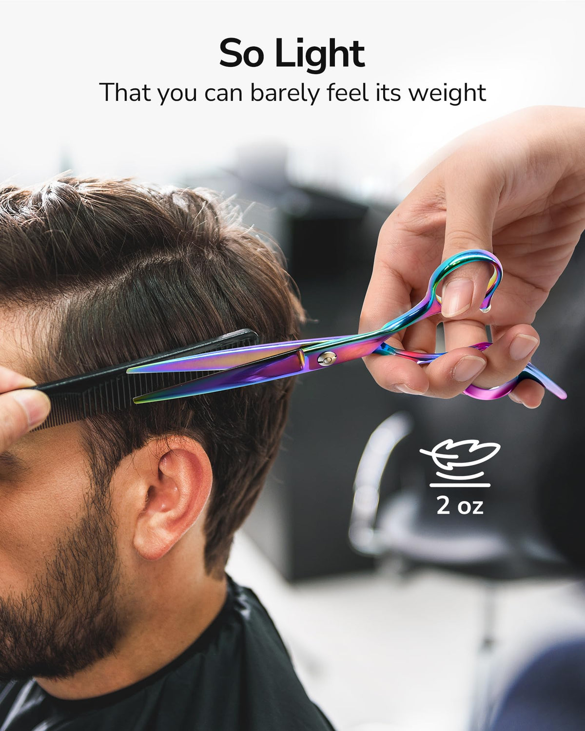 Back view of ULG hair scissors showing ergonomic handle