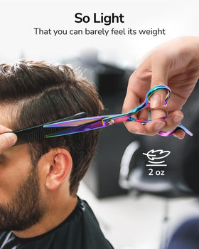 Back view of ULG hair scissors showing ergonomic handle
